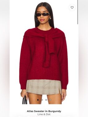 REVOLVE Line & Dot Burgundy Crewneck Sweater with Front Tie